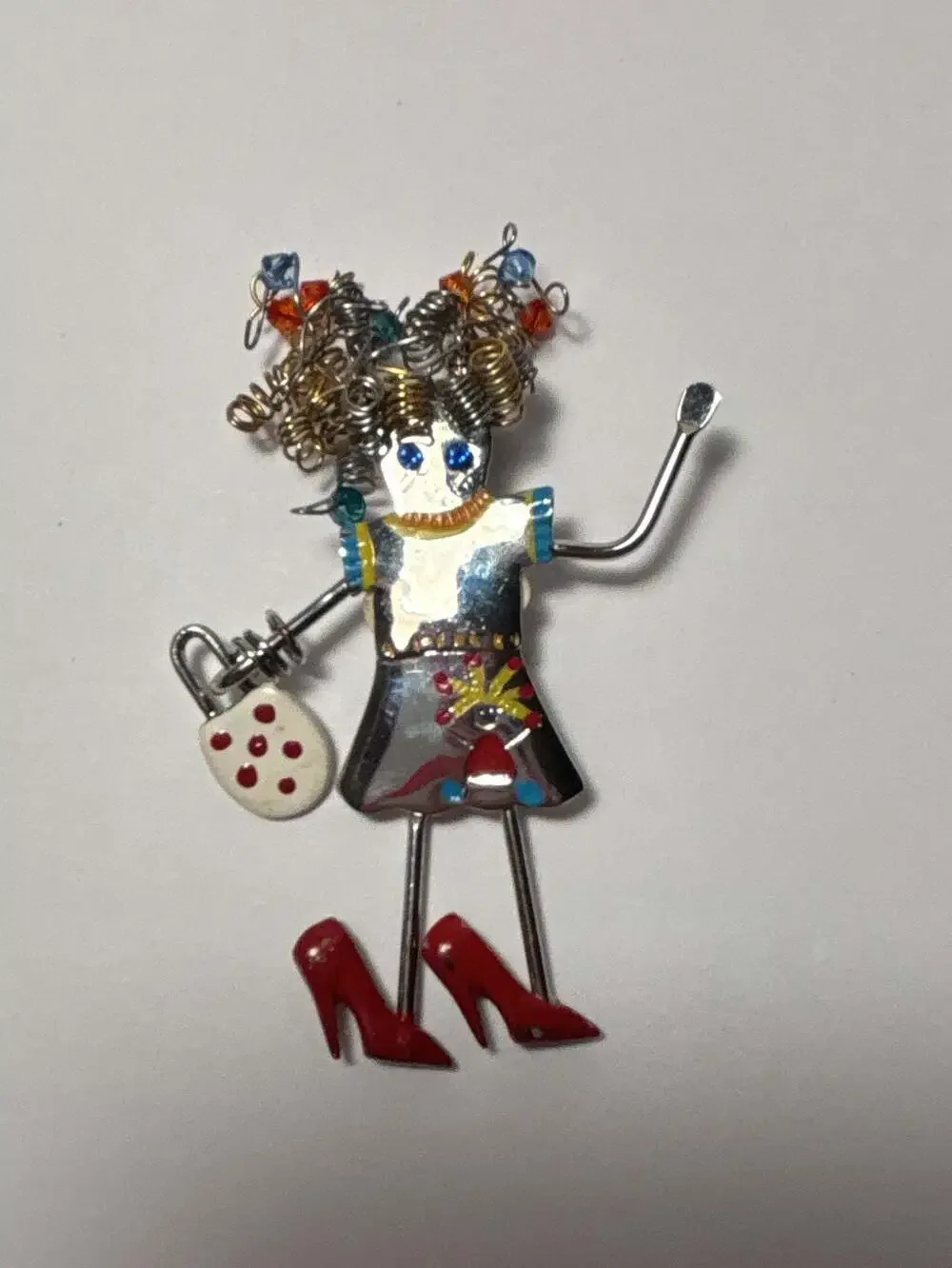 Vintage CARETTE By GANZ Shopping Girl Brooch Pin Dangle Legs Handbag